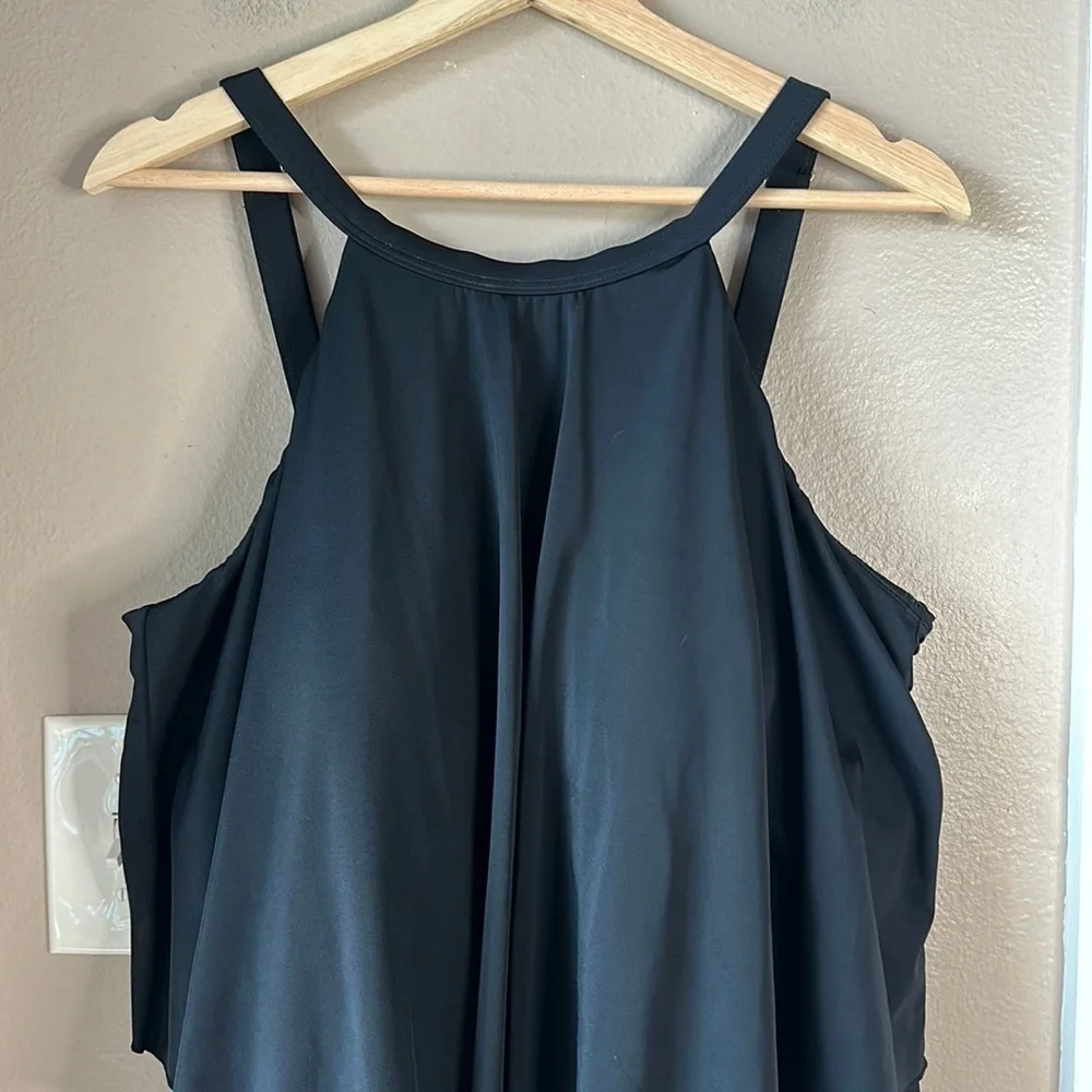 FIT 4 U Black Tiered High Neck One Piece Swim Romper